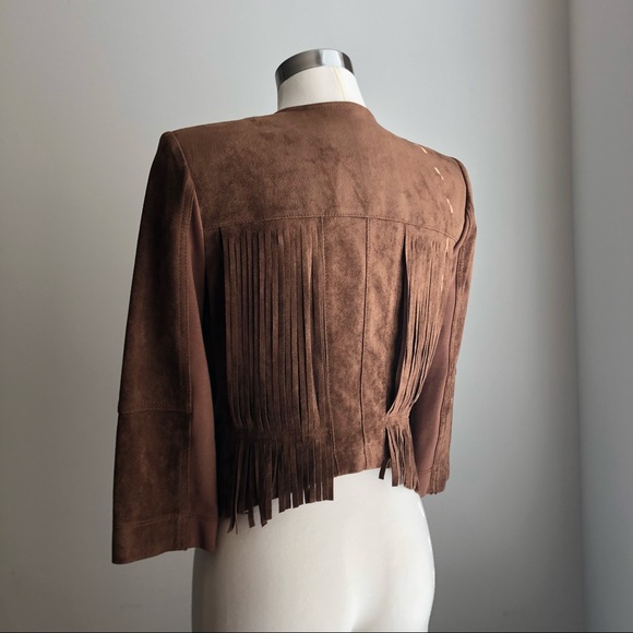 BCBG Boho Western Cowgirl Vintage Inspired Fringe Suede Brown Jacket Small - Picture 2 of 11